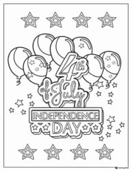 4th of July Coloring Page with Balloons and Independence Day Text