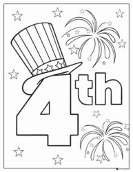 4th of July Coloring Page with Stars Hat and Fireworks