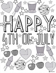4th of July Doodle Coloring Page with Stars Drums and Rockets