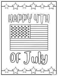 American Flag Coloring Page with Happy 4th of July Text