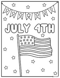 American Flag Coloring Page with Stars and July 4th Banner