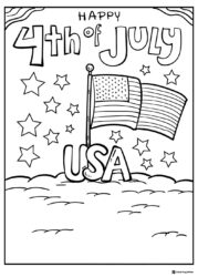 American Flag USA Coloring Page with Stars and Clouds