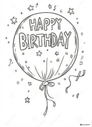 Balloon Birthday Coloring Page with Confetti and Stars