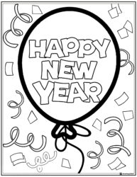Balloon Coloring Sheet with Confetti and Happy New Year Text
