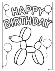 Balloon Dog Birthday Coloring Page with Floating Balloons
