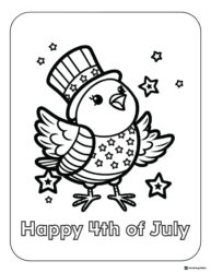 Bird Coloring Page with Stars and Patriotic Top Hat for 4th
