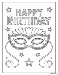Birthday Mask Coloring Sheet with Stars and Feathers