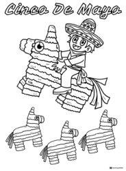 Boy on Pinata Coloring Page with Cinco De Mayo Text