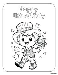Boy with Pinwheel 4th of July Coloring Page
