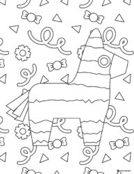 Candy Pinata Coloring Page with Stars and Streamers