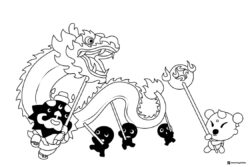 Cartoon Dragon Dance Coloring Page with Adorable Characters