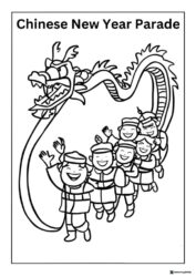 Chinese New Year Parade Coloring Page with Dragon and Kids