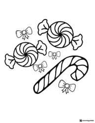 Christmas Candy Coloring Page with Peppermints and Bows