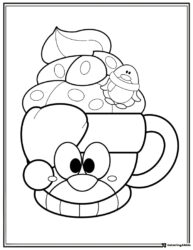 Christmas Cocoa Mug Coloring Sheet with Whipped Cream and Penguin Topper