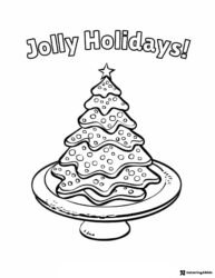 Christmas Cookie Tree Coloring Page on a Cake Stand