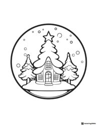 Christmas Cottage Coloring Page with Snowy Trees