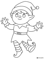 Christmas Elf Coloring Page with Striped Tights and Pointed Hat