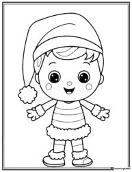 Christmas Elf Coloring Sheet with Striped Outfit and Santa Hat