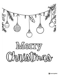 Christmas Garland Coloring Page with Hanging Ornaments and Merry Christmas Text