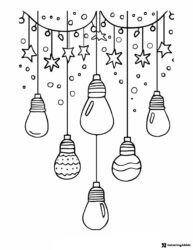 Christmas Lights Coloring Page with Hanging Bulbs and Stars