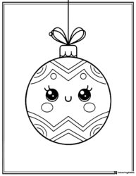 Christmas Ornament Coloring Page with Cute Face and Patterns
