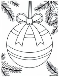 Christmas Ornament Coloring Page with Pine Branches and Bow
