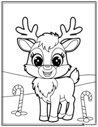 Christmas Reindeer Coloring Sheet with Candy Canes and Hills