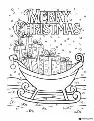 Christmas Sleigh Coloring Page with Presents and Snowfall