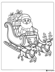 Christmas Sleigh Coloring Page with Santa and Reindeer