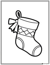 Christmas Stocking Coloring Page with Bow and Geometric Trim