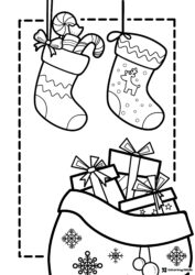 Christmas Stocking Coloring Page with Gifts and Candy Canes