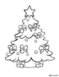 Christmas Tree Coloring Page with Bows and Gifts