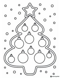 Christmas Tree Coloring Page with Hanging Baubles and Snow