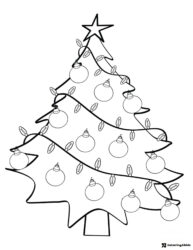 Christmas Tree Coloring Page with Lights and Hanging Ornaments