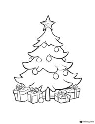 Christmas Tree Coloring Page with Ornaments and Gifts