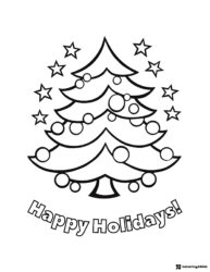 Christmas Tree Coloring Page with Stars and Ornaments