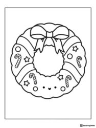 Christmas Wreath Coloring Page with Bow and Candy Canes