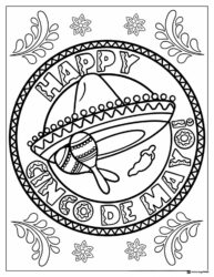 Cinco de Mayo Circle Coloring Page with Sombrero and Maracas