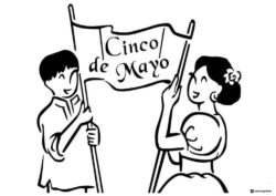 Cinco de Mayo Coloring Page with Kids Holding a Celebration Flag