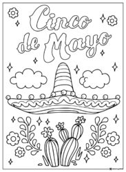 Cinco de Mayo Coloring Page with Sombrero and Cactus Design