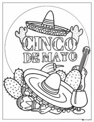 Cinco de Mayo Coloring Page with Sombreros and Cactus