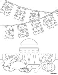 Cinco de Mayo Coloring Page with Tacos and Maracas Decor
