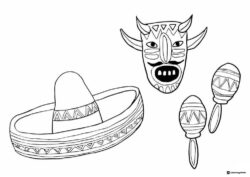 Cinco de Mayo Coloring Page with Traditional Mask and Sombrero