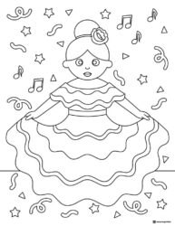 Cinco de Mayo Dancer Coloring Page with Music Notes and Confetti