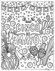 Cinco de Mayo Fiesta Coloring Page with Guitar and Maracas