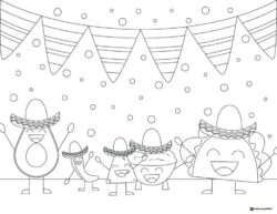Cinco de Mayo Food Characters Coloring Page with Banners