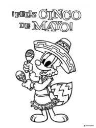 Cinco de Mayo Fox Coloring Page with Hat and Maracas