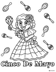 Cinco de Mayo Girl Coloring Page with Dress and Maracas