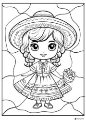 Cinco de Mayo Girl Coloring Page with Sombrero and Dress