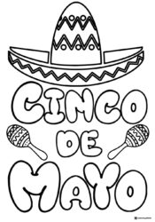 Cinco de Mayo Hat and Maracas Coloring Page with Bold Text